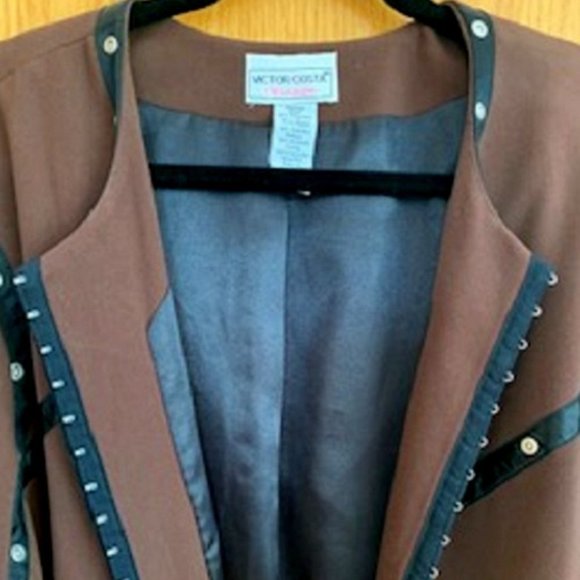 Victor Costa Occasion Black Lined Brown Jacket 1X - Picture 5 of 7